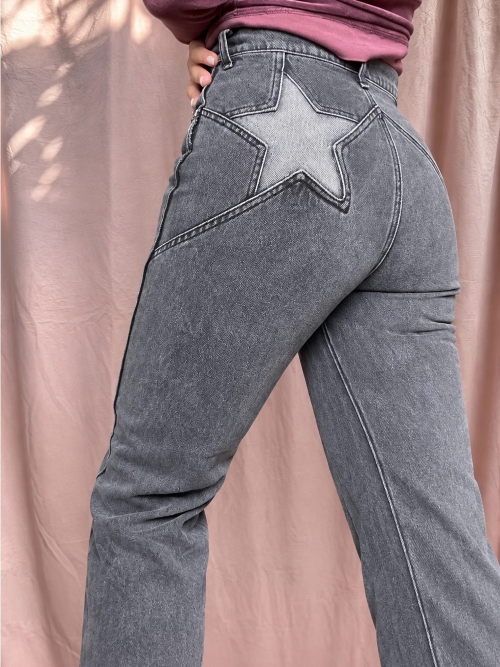 Reformation Cynthia High Rise Star Straight Leg Jeans Gray Black 28